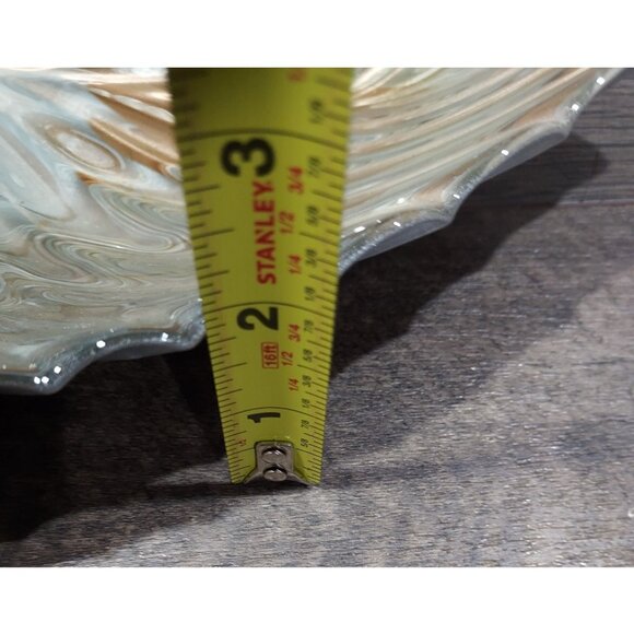 Bowl Akcam Gold Leaf Turkish Glass Holiday 13" x 12" x 3" Clear Silver Back - Picture 8 of 13